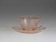 Vintage MacBeth-Evans Glass Pink Thistle Cup & Saucer Set c.1930