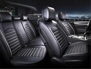 Coprisedili Auto in Eco Pelle Lusso 5 Posti Set Completo Universale Nero Bianco - Foto 1 di 10
