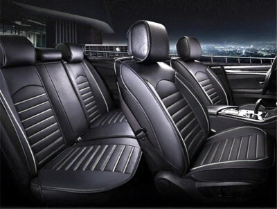 Coprisedili Auto in Eco Pelle Lusso 5 Posti Set Completo Universale Nero Bianco - Immagine 1 di 4