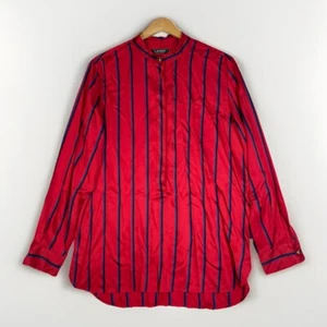 Lauren Ralph Lauren Red Gold Button Up Long Sleeve Blouse L Tunic Stripes NWT - Picture 1 of 11