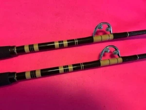 VINTAGE CUSTOM BUILT 7 FOOT IGFA 20 OR 30 POUND CLASS FISHING RODS MATCHING PAIR - Picture 1 of 14