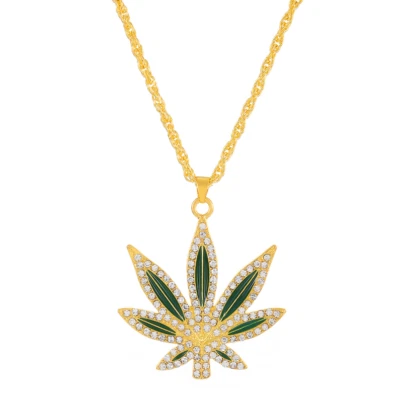 Moda Mujeres Cristal Hoja de Marihuana Colgante Collar 24" Cadena Suéter AD Foto 1 de 4