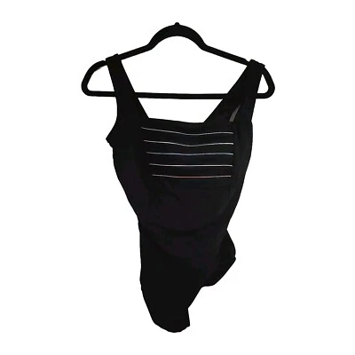 Longitude Black Striped One Piece Beach Bathing Suit Swimsuit Womans Large 10/12 - Image 1 of 4