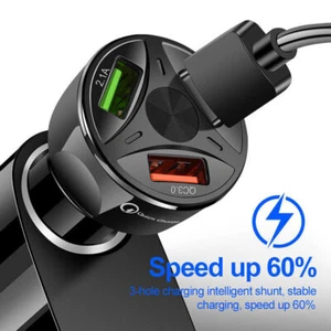 3 Ports USB Car Charger Adapter LED Display QC 3.0 Fast Charging for IOS Android - Picture 1 of 12