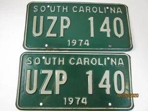 1974 South Carolina REDUCED Matched Set  SC License Plates UZP 140 - Picture 1 of 2