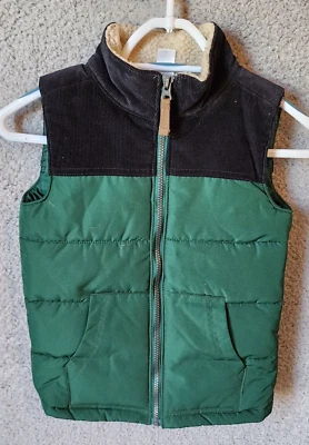 Carters Kid Green Black Corduroy Shoulder Yoke Zip Puffer Vest Youth Size 8 - Image 1 of 4