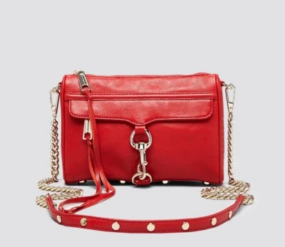 NWT Rebecca Minkoff Mini MAC Bolso de hombro cruzado de cuero CRIMSON RED AUTHENTC Foto 1 de 4