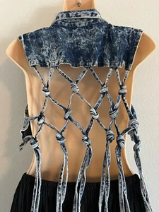 Thrill Denim Crop Top mit offenem Rücken LG Boho - Bild 1 von 10
