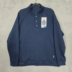 Eddie Bauer Sweater Fleece Quarter Snap Pullover Quilted Navy Blue NWT - Picture 1 of 9