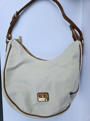 Valentina сделано в Италии Off-белый коричневый отделки из натуральной кожи Hobo наплечная сумка - Изображение 1 из 4