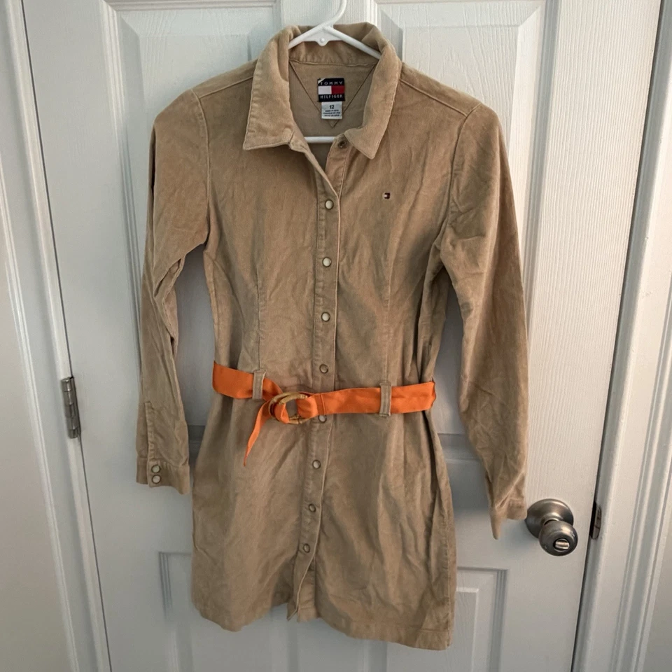 Vestido de veludo vintage Tommy Hilfiger para meninas tamanho 12 cinto de bambu safári Y2k Prep - Imagem 1 de 4