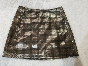 Urban Outfitters Jackie Black & Gold Metallic Plaid Mini Skirt - Size XS- NWOT - Picture 1 of 10