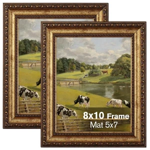 8x10 Gold Picture Frame, 2 Pack Ornate Vintage Picture Frames for Wall or Tab... - Picture 1 of 7