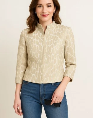 Chaqueta corta Carlisle beige blanca mezcla de seda elegante texturizada para mujer talla 10 Foto 1 de 4