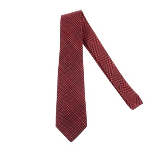 Kiton NWOT 100% Silk Neck Tie in Bright Orangish Red/Black Plaid Made in Italy - Picture 1 of 8