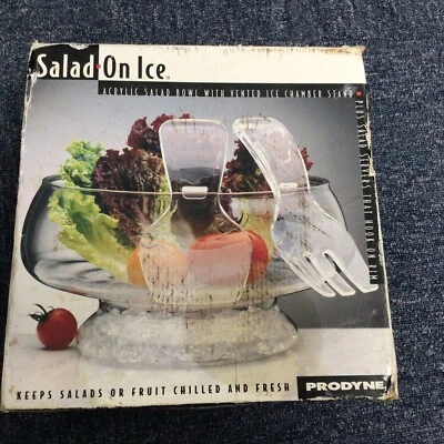 Prodyne Salad On ice Acrylic Salad Bowl Vented Ice Chamber Stand NOS - Image 1 of 3