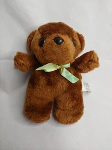 SAD EYES BROWN TEDDY BEAR Plush with Teal Ribbon Bow Tie Cute Stuffed Animal VTG - Picture 1 of 4