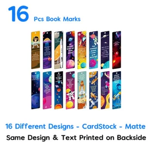16 Pcs Space Bookmark Set Galaxy Quotes Cardstock Double-Sided Matte Book Mark - Bild 1 von 5