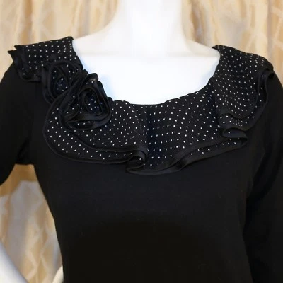 RALPH LAUREN Black & White Polk Dots Women Ruffles Top Size LP Petite - Image 1 of 4