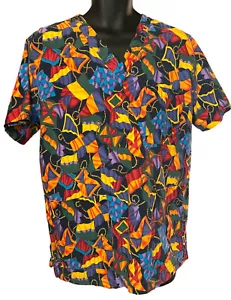 Crest Scrub Top Women’s Sz L Medical Nurse Short Sleeve Tropical Multicolor - Picture 1 of 4