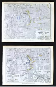 1850 Johnston Military 2 Maps - Battle of Aspern or Essling - Austria Vienna - Picture 1 of 3