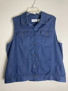 alfred dunner, blue denim blouse, embroidered, sleeveless, size 14 - Picture 1 of 5