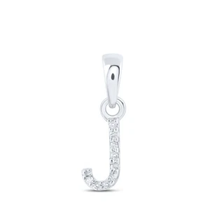 10kt White Gold Womens Round Diamond J Initial Letter Pendant .02 Cttw - Picture 1 of 1