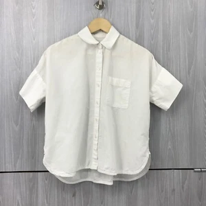 Madewell Daily Shirt XXS White Short Sleeve Oversized Button Cotton Blend #MA573 - Picture 1 of 9