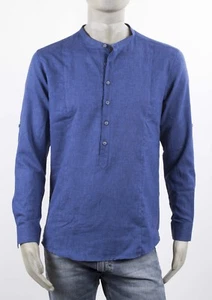 CAMICIA CASACCA MANIFATTURA ITALIANA IN LINO FINTA A 6 BOTTONI BLU INDACO - Foto 1 di 4