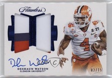 2018 Panini Flawless Collegiate Sapphire /15 Deshaun Watson Dual Patch Auto