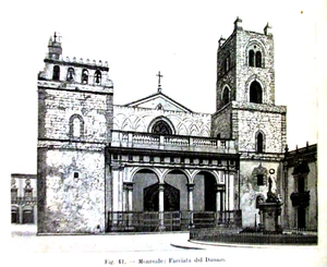 1893 Original Xilo.PALERMO.. VEDUTA MONREALE.. FACCIATA DEL DUOMO+ Passepartout. - Foto 1 di 1