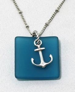 Brighton SEA SHORE NWT $62 Nautical Anchor Sea Glass Blue Silver Necklace - Picture 1 of 2