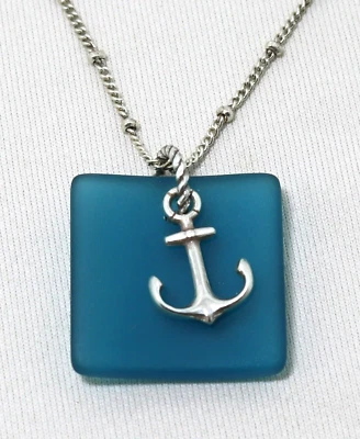Brighton SEA SHORE NWT $62 Nautical Anchor Sea Glass Blue Silver Necklace - Image 1 of 2