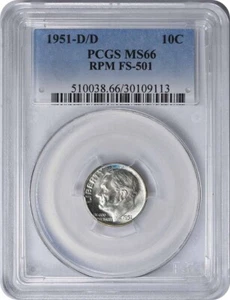 1951-D/D Roosevelt Dime RPM FS-501 MS66 PCGS - Picture 1 of 2