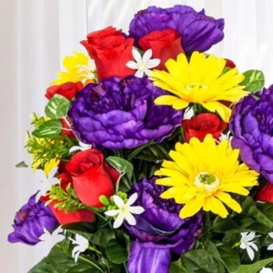 Red, Yellow and Purple Artificial Peony, Daisy & Rose 23" Floral Bush - Picture 1 of 2