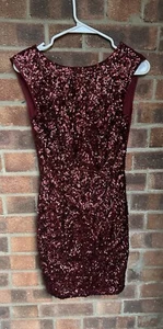 New Look Burgundy Sequin Front Bodycon Short Sleeveless Stretch Dress Size 8 - Picture 1 of 5