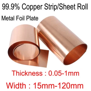 Copper Strip/Sheet Roll 99.9% Pure Copper Sheet Metal Foil Plate 0.05-1mm Thick - Picture 1 of 10