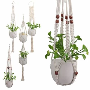 Garden Plant Hanger Macrame Hanging Planter Basket Rope Pot Holder Decor 4 Types - Picture 1 of 15