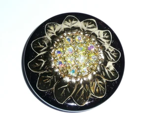 Bottone grande in metallo girasole tono oro con strass AB cristallo ceco 1-3/4" - Foto 1 di 9