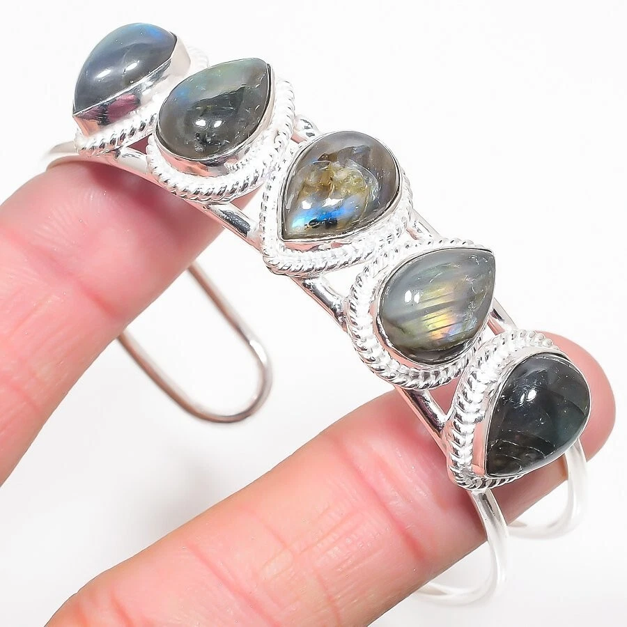 Labradorite Gemstone Handmade 925 Sterling silver Adjustable Cuff Bracelet - Image 1 of 1