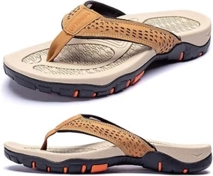 KIIU Men's Thong Sandals Indoor and Outdoor Beach Flip Flop Khaki Size 10 NEW - Picture 1 of 6