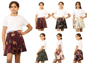 Niñas Floral Acampanada Patinadora Falda Cintura Alta Elástica Falda Pull-On Baile Fiesta - Imagen 1 de 23