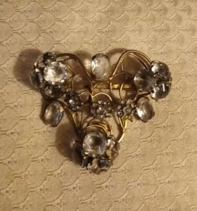 Large Vintage VOGUE Vermeil Sterling White Crystal Rhinestone Bouquet Pin, Rare - Picture 1 of 8