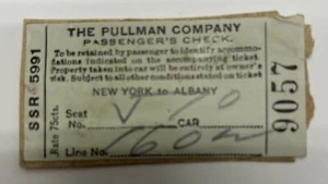 The Pullman Company Passenger Check, New York - Albany - Picture 1 of 3