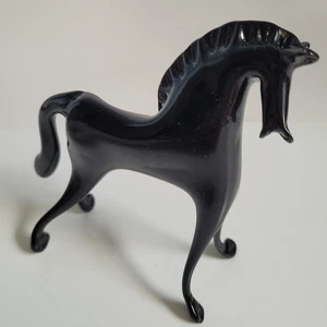 Statuina vintage stile Murano cavallo stallone nero vetro fatta a mano vedi descrizione! - Foto 1 di 15
