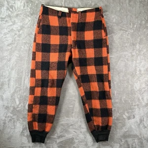 VTG Blaze Orange BUFFALO CHECK PLAID WOOL HUNTING PANTS TROUSERS Size 34x29 - Picture 1 of 6