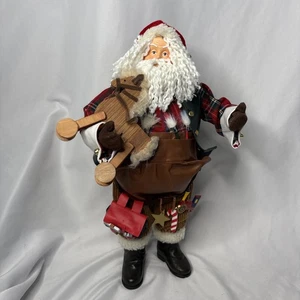 Santa 17” Figure w/Tool Belt Rocking Horse Corduroy Pants Plaid Shirt Christmas - Picture 1 of 12