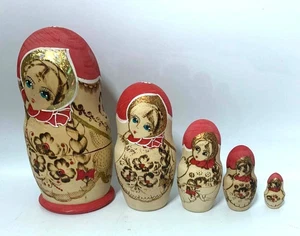 Matryoshka Russian Nesting Dolls Wooden Wood Burning Painted Set of 5 (M2) - Picture 1 of 6