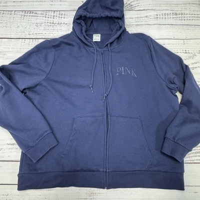 Victoria's Secret розовый темно-синий флис кампус молнии толстовка с капюшоном размер XXL - Изображение 1 из 4