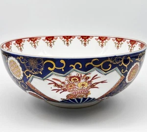 Gold Imari Japanese Porcelain Hand Painted Deep Blue Red Heavy Gilt 11" Bowl - Picture 1 of 11